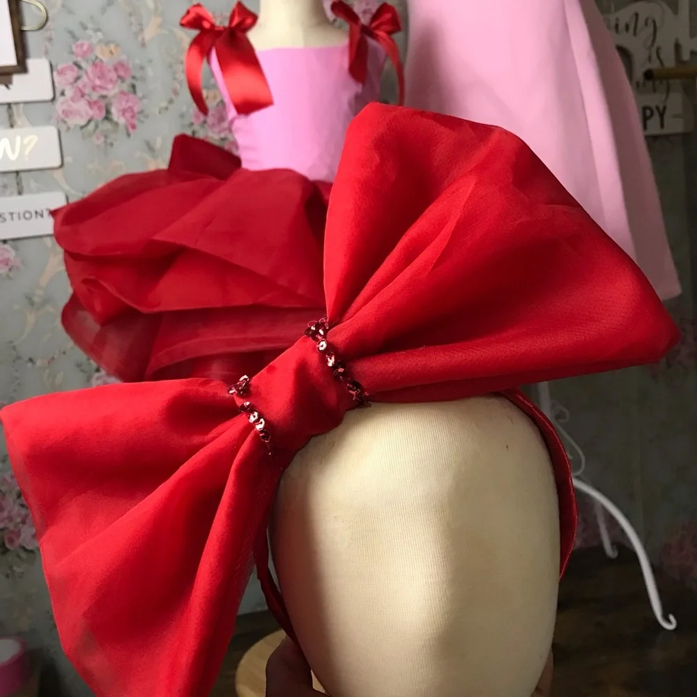 Pink and Red Girls' (Mother and daughter) Party Tutu Dress with Satin Bows